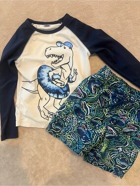 Old Navy Navy & White Dino Rash Guard Set